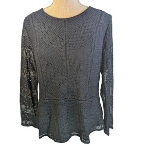 Banana Republic Black Lace Peplum Long Sleeve Top Women's‎ Size L